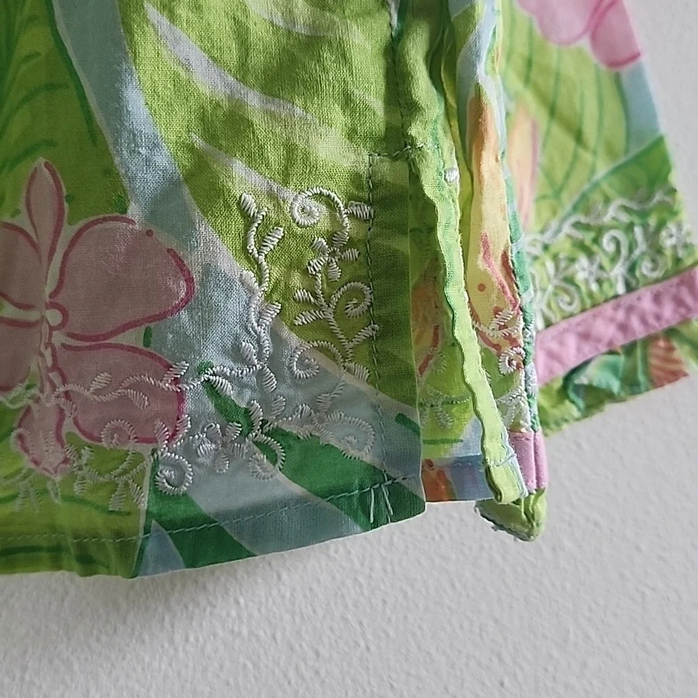 RARE Vintage Lilly Pulitzer Baby Girl Dress - Tropical Floral & Pink Trim Sz 6 M
